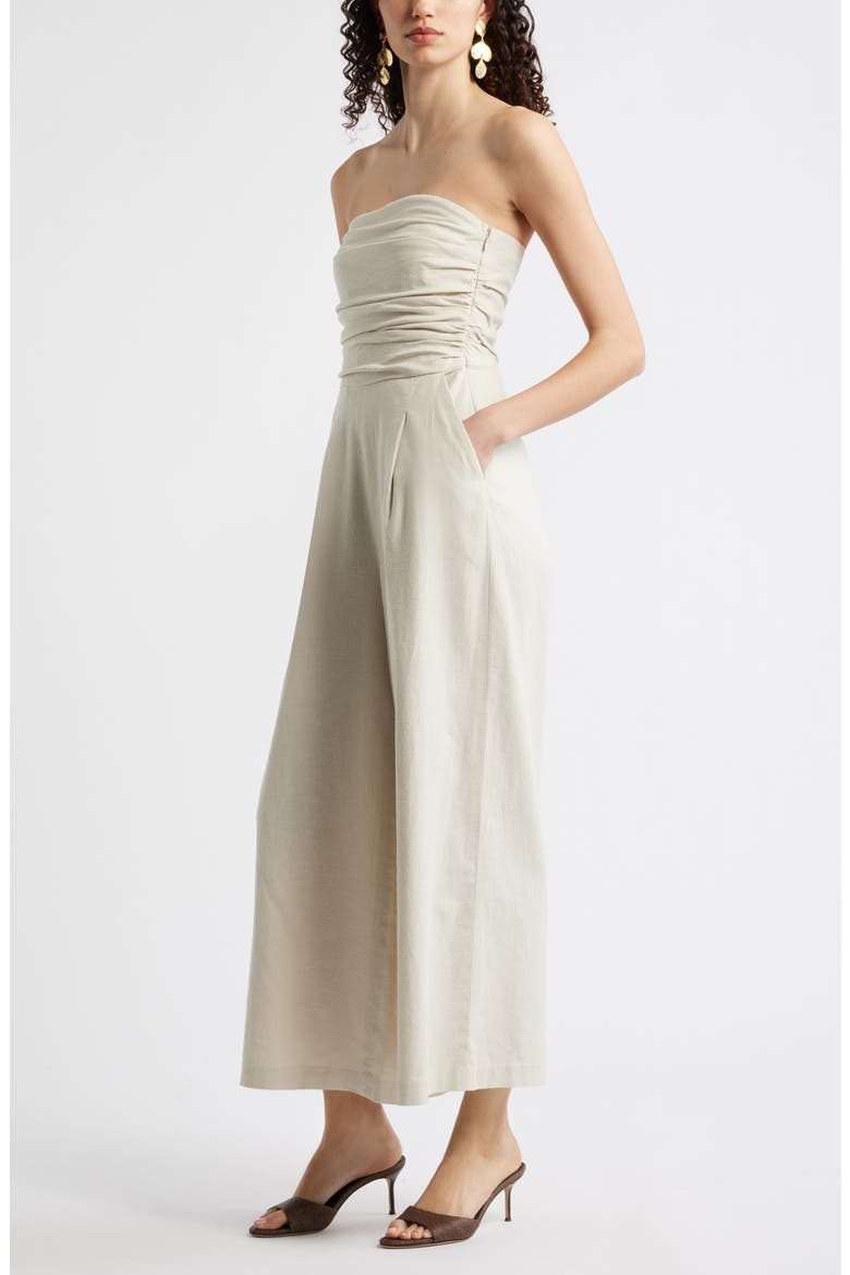 Strapless Linen Blend Jumpsuit, Alternate, color, BEIGE OATMEAL