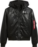 Alpha Industries Hooded Faux Leather Flight Jacket