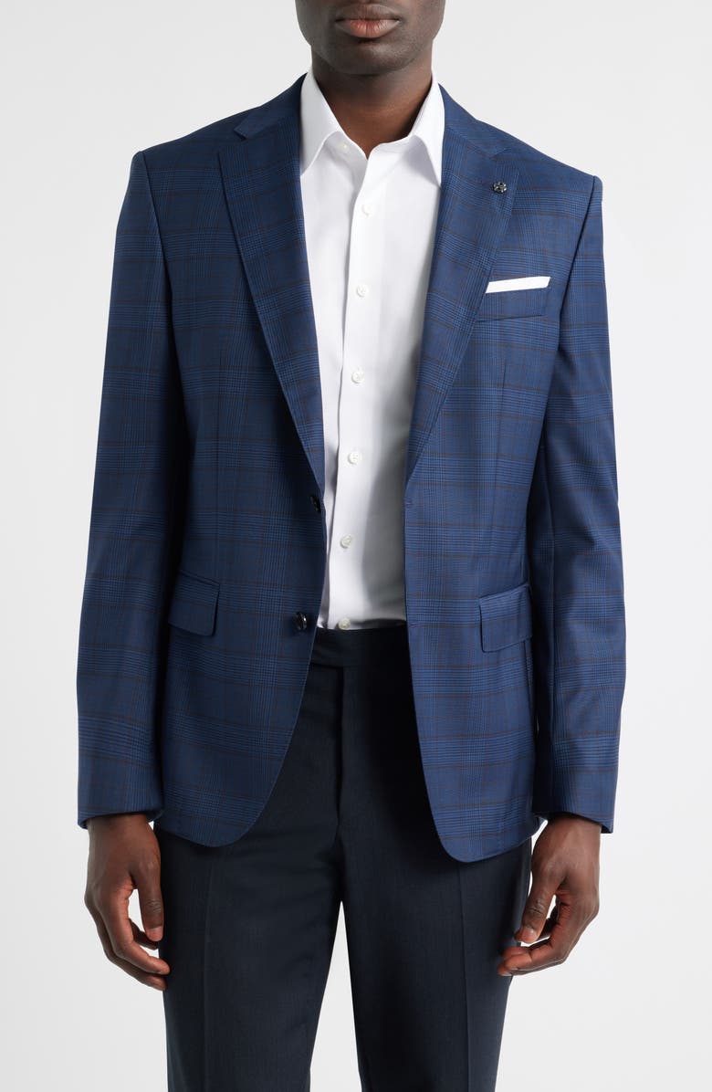 BOSS Hutson Slim Fit Plaid Wool Sport Coat, Main, color, Dark Blue