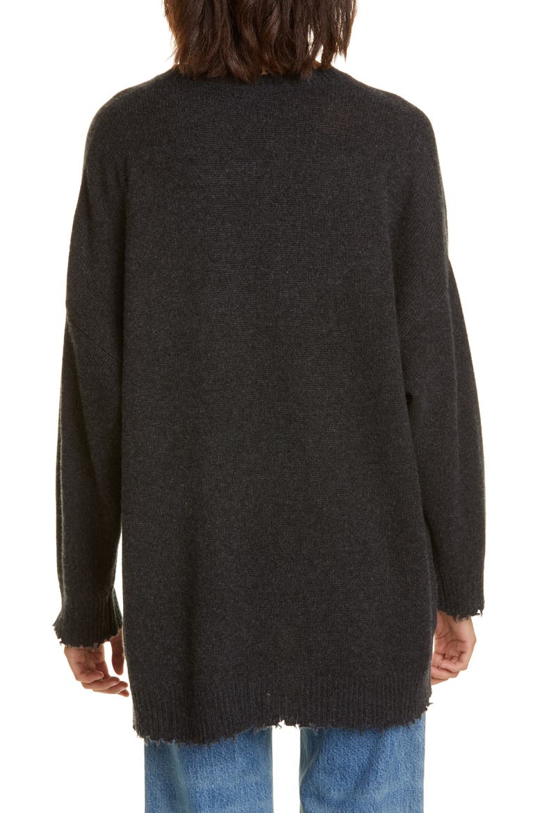 Distressed Cashmere Boyfriend Sweater, Alternate, color, CHARCOAL