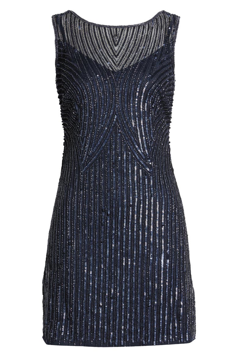 Beaded Sleeveless Cocktail Dress, Alternate, color, NAVY