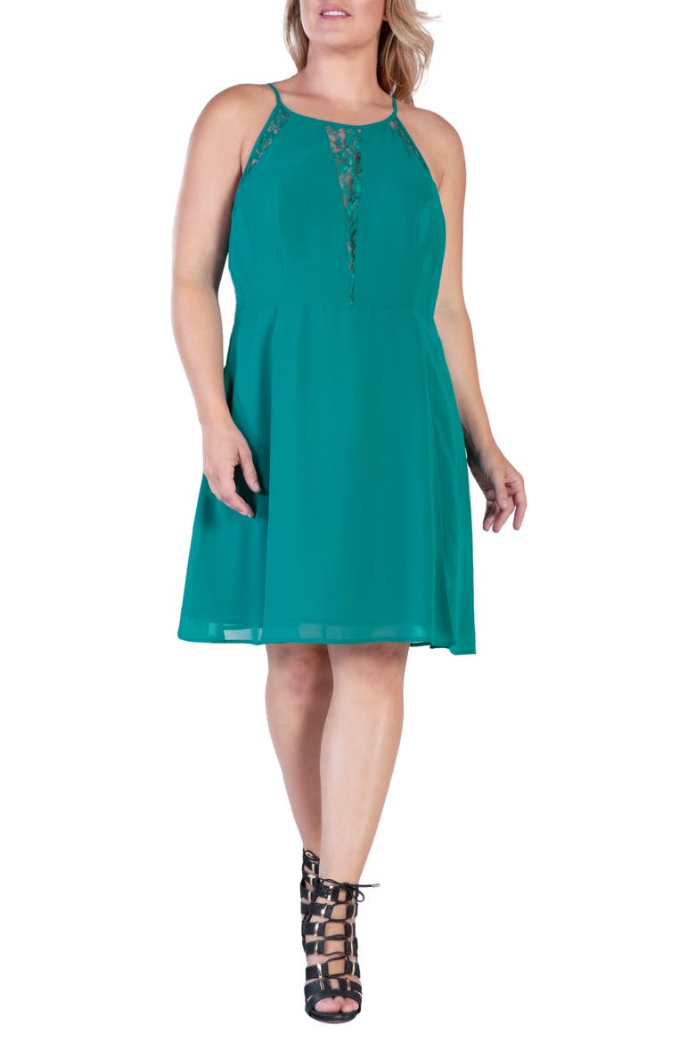 Lace Keyhole Fit & Flare Dress, Alternate, color, HUNTER GREEN
