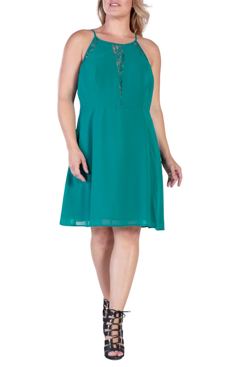 Standards & Practices Lace Keyhole Fit & Flare Dress, Alternate, color, Hunter Green