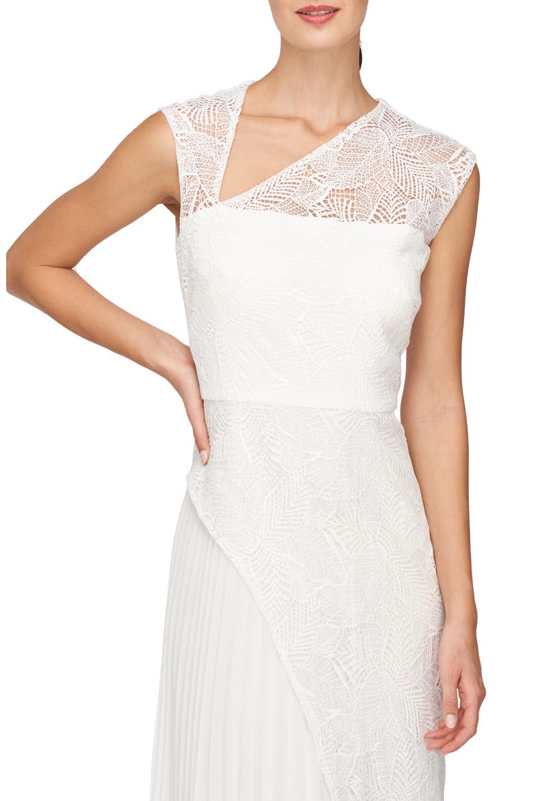 Dianna Lace Pleated Gown, Alternate, color, IVORY