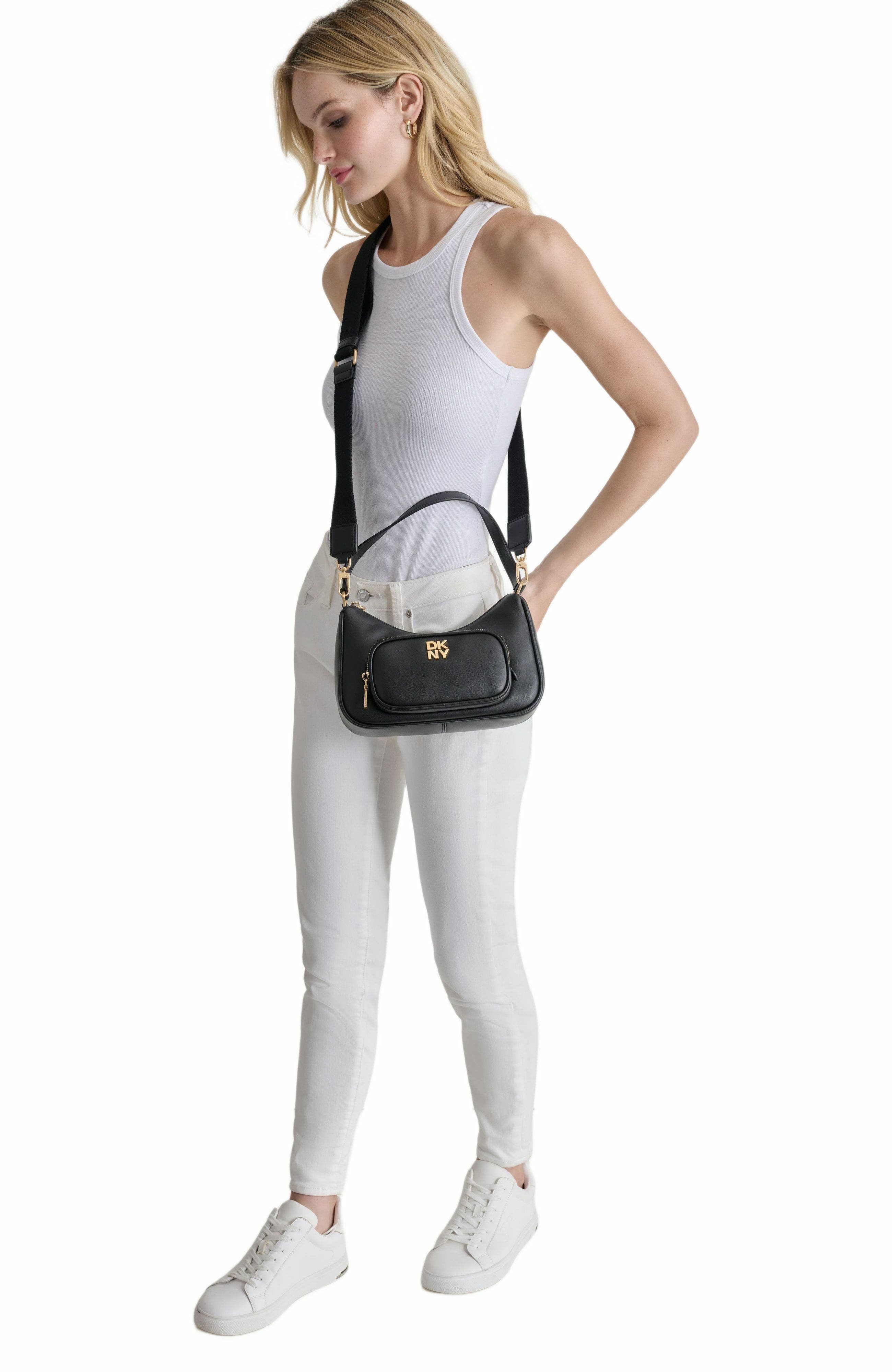 DKNY Philo Top-Zip Shoulder Bag, Alternate, color, Blk/Black