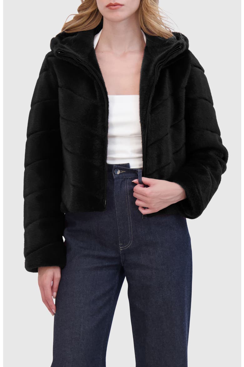 Fur-Free Mink (Faux Fur) Hooded Jacket, Main, color, BLACK