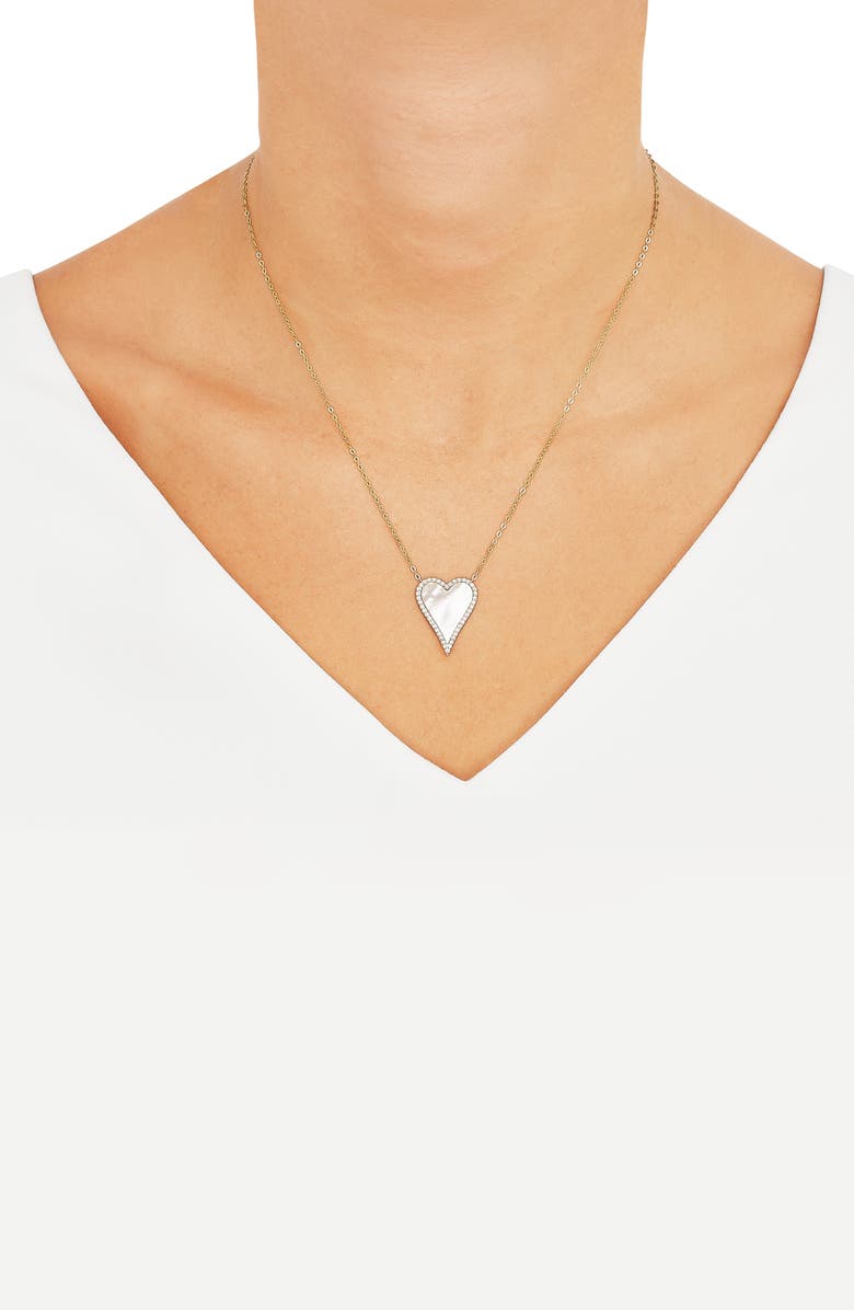Frankie & Zoe Mother-of-Pearl & White Sapphire Heart Pendant Necklace, Alternate, color, Yellow Gold