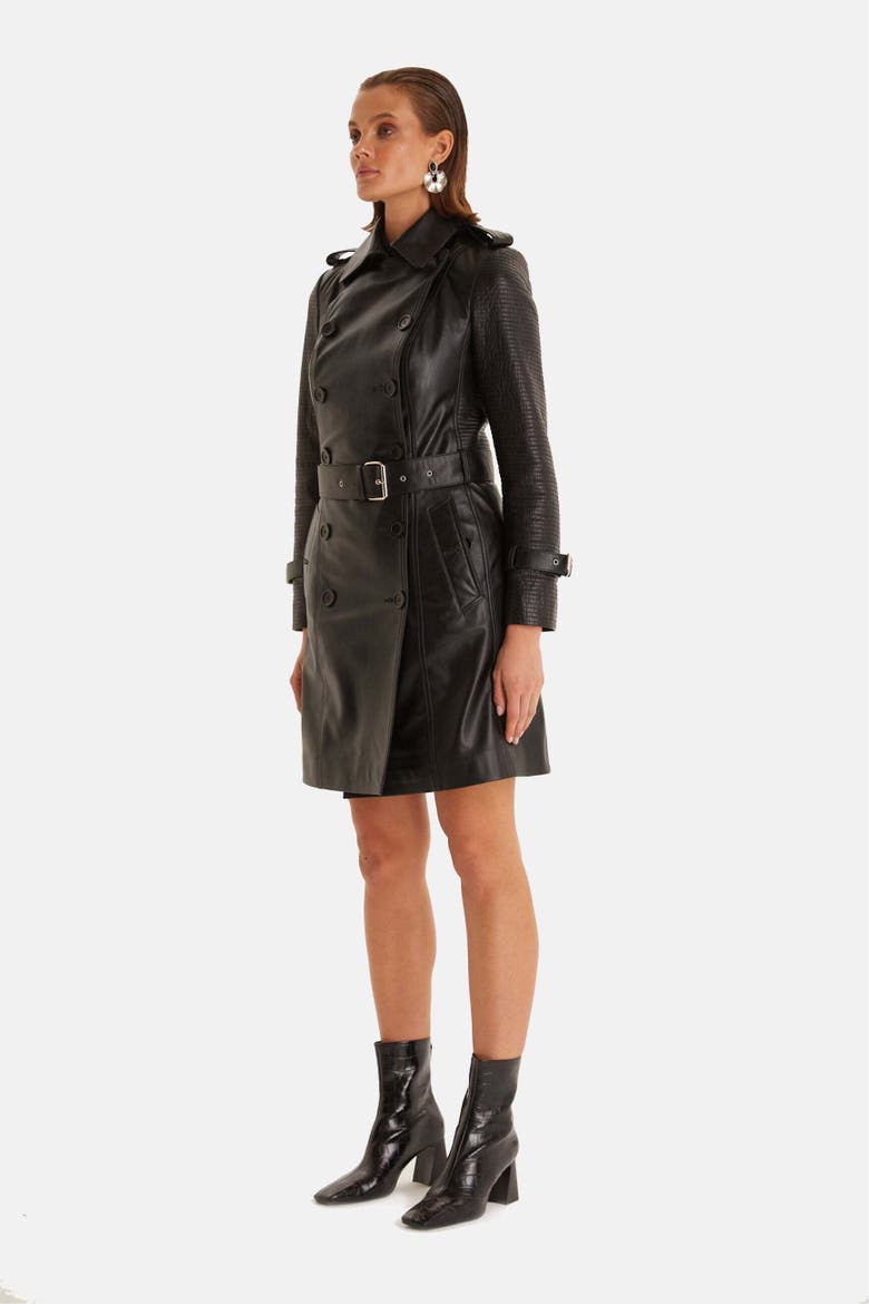Greenwich Leather Trench Coat, Alternate, color, Black