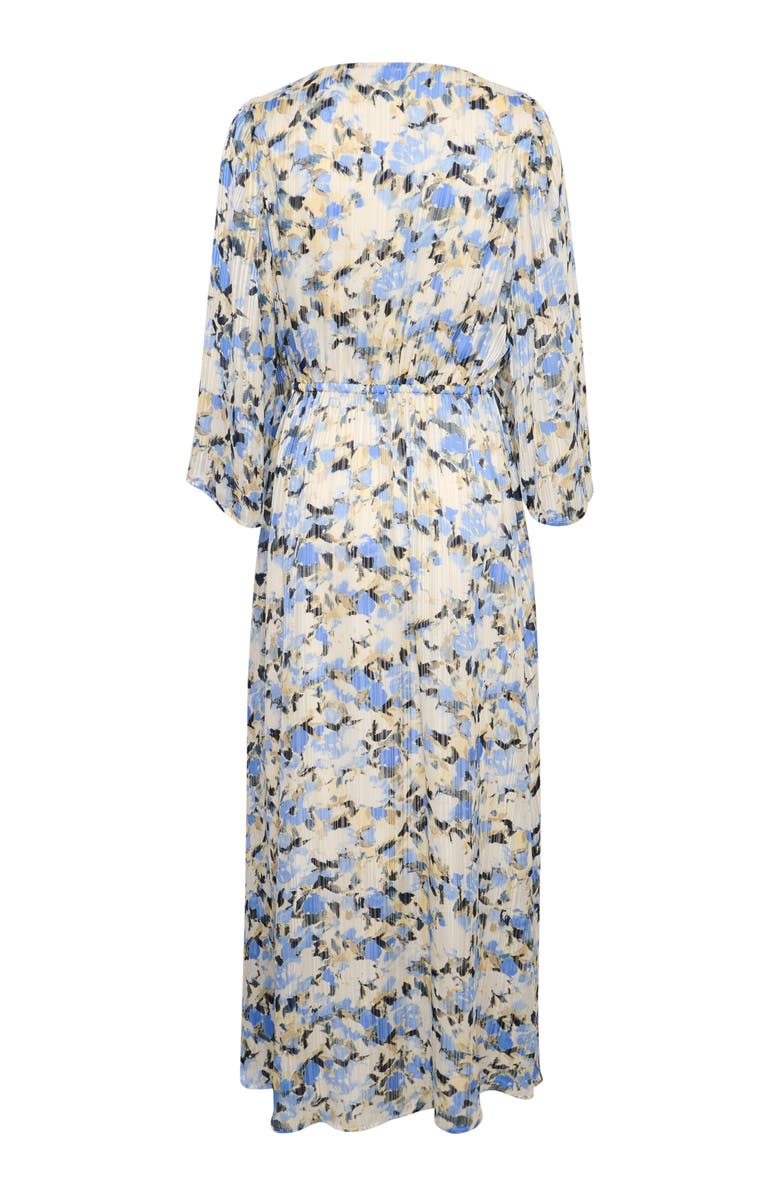 Kaffe Eva Maxi V-Neck 3/4 Sleeve Dress, Alternate, color, Blue/Yellow Painted Flower