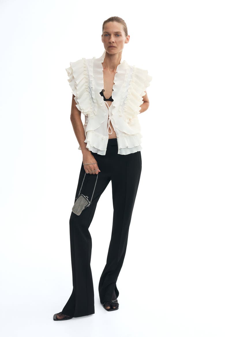 Flounce-Trimmed Tie-Front Blouse, Main, color, Cream