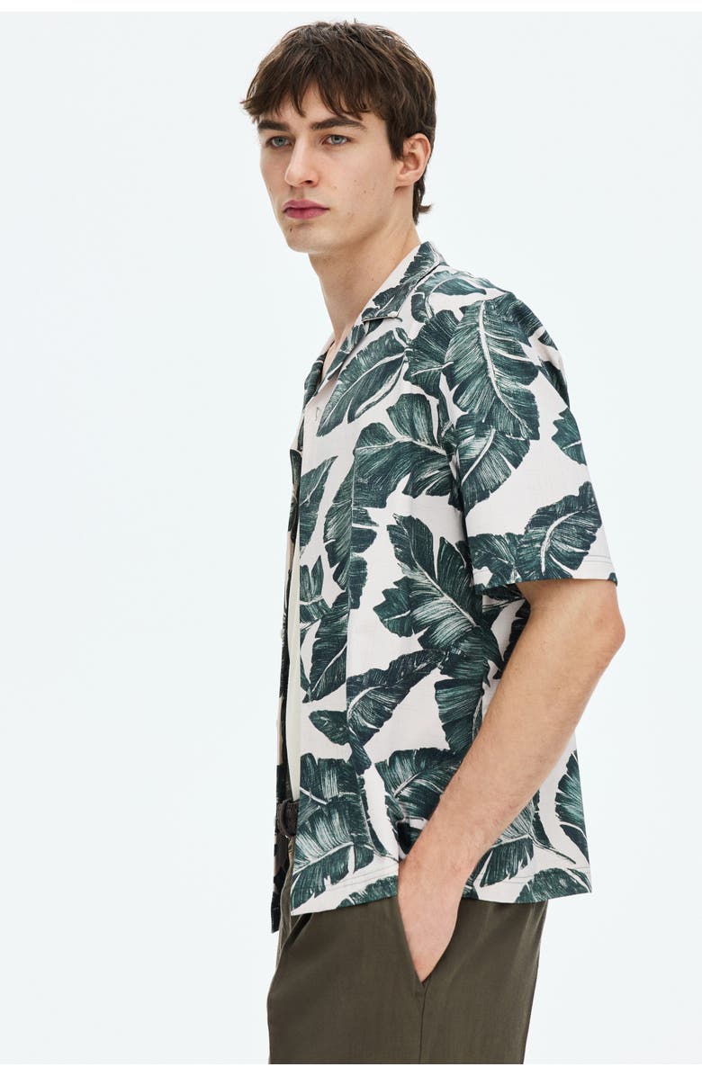 H&M Regular Fit Resort Shirt, Alternate, color, White/Plants