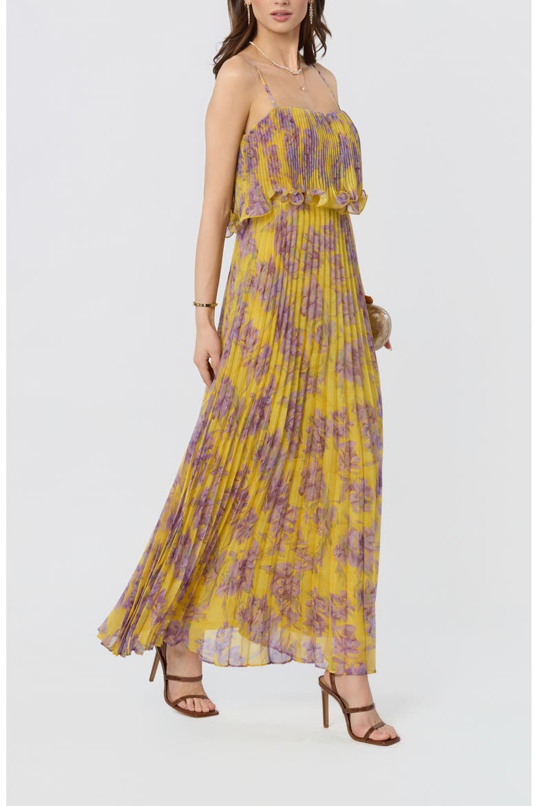 Makennah Floral Plissé Maxi Dress, Alternate, color, YELLOW PURPLE FLORAL