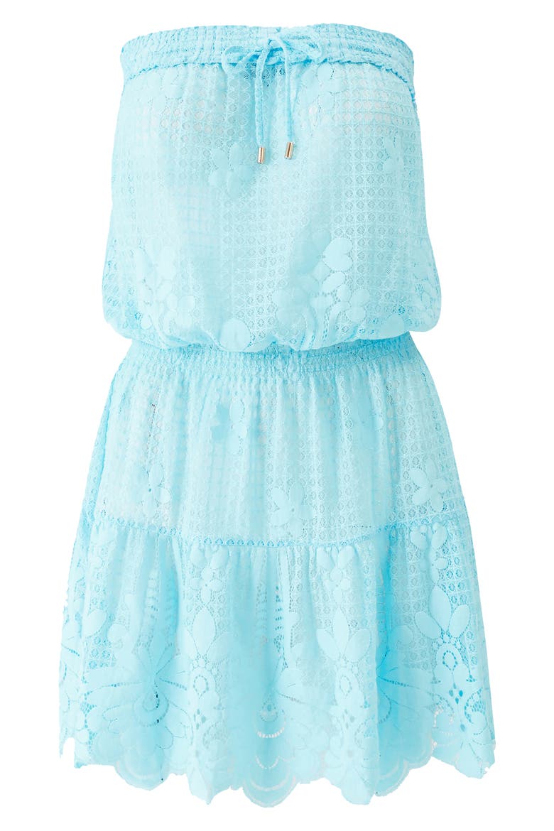 Isla Strapless Lace Cover-Up Minidress, Alternate, color, SKY
