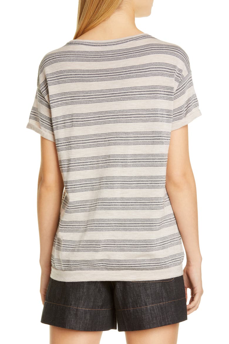 Metallic Stripe Wool & Cashmere Sweater Tee, Alternate, color, GRAIN
