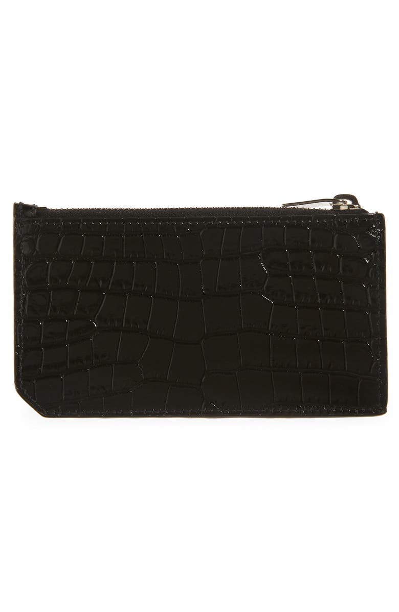 Saint Laurent Croc Embossed Leather Card Case, Alternate, color, 
