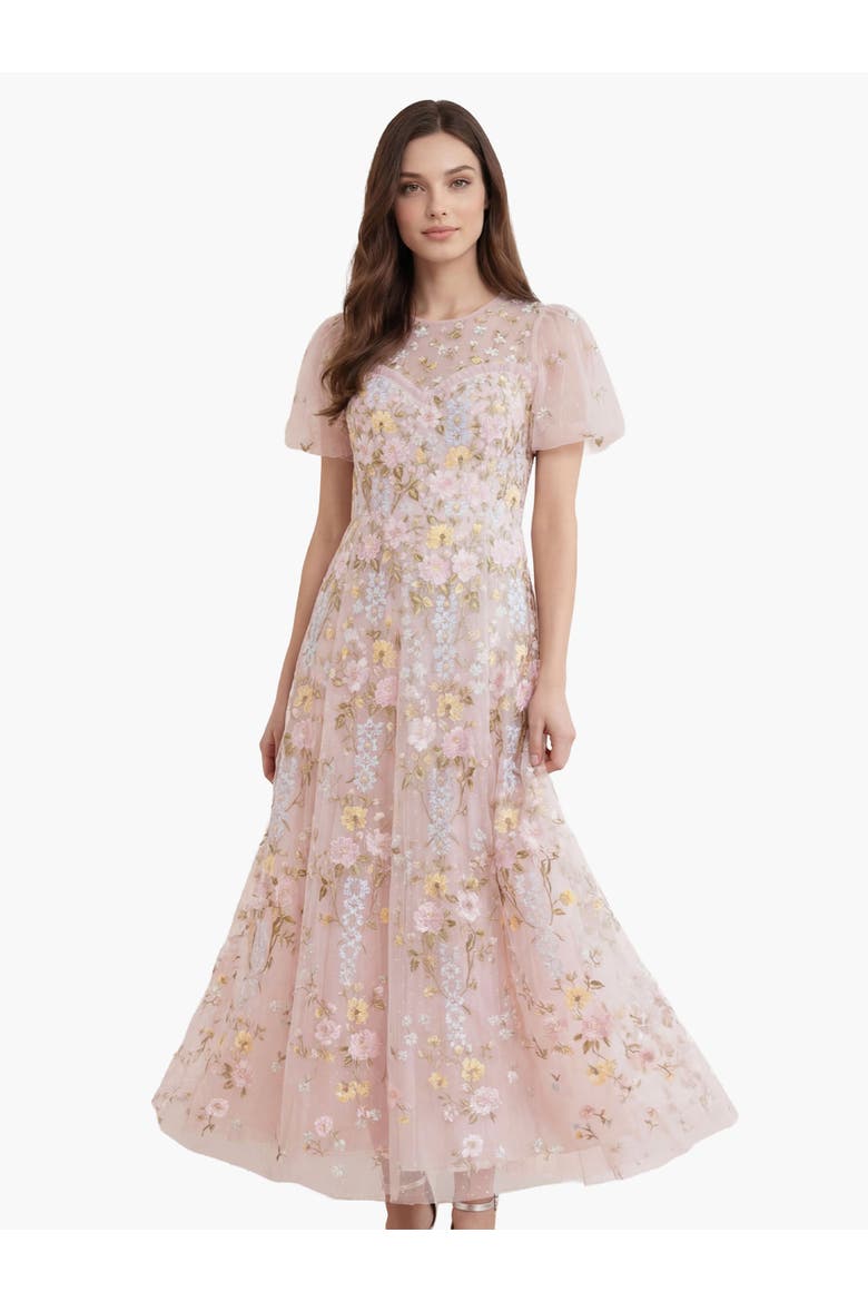 Garden Rose Short Sleeve Maxi Gown, Main, color, Shell/Pastel Blue