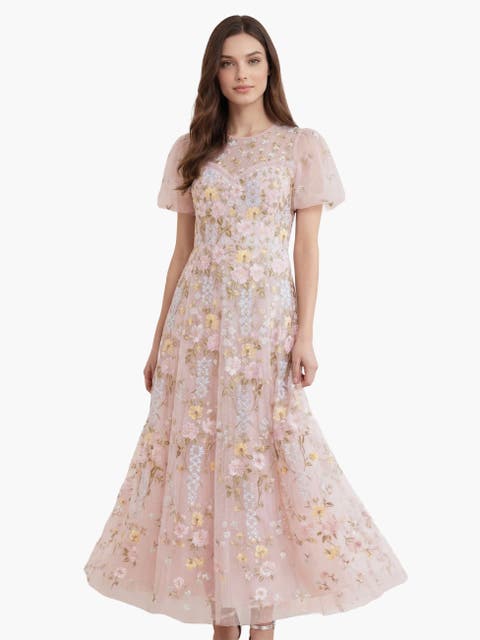 Garden Rose Short Sleeve Maxi Gown