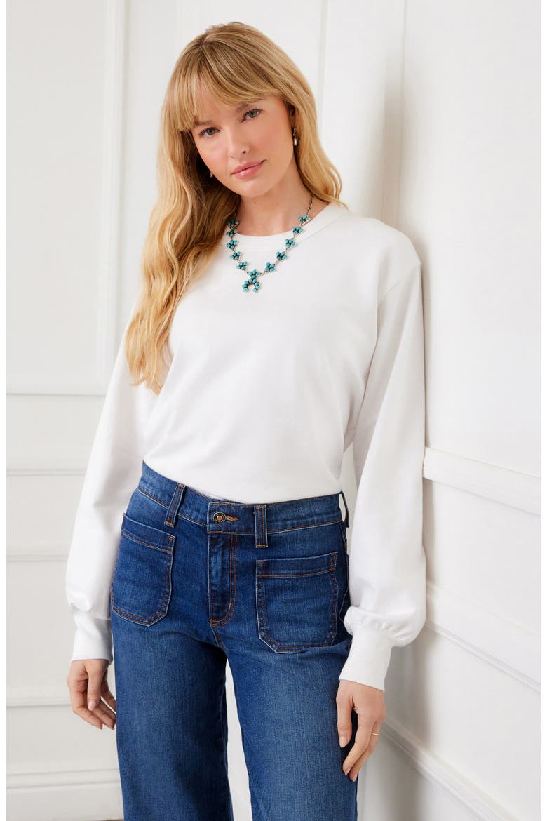 Long Sleeve French Terry Top, Alternate, color, WHITE