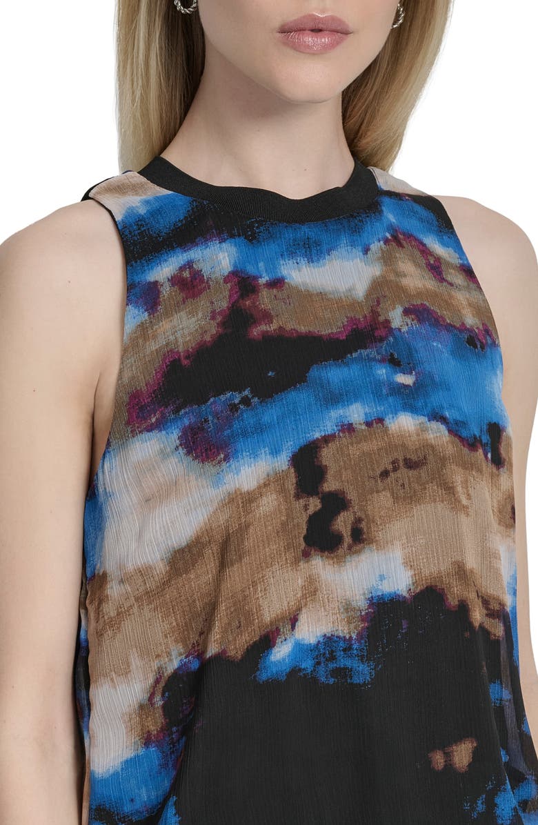 DKNY Print Sleeveless Chiffon Bubble Top, Alternate, color, Clouded Indigo