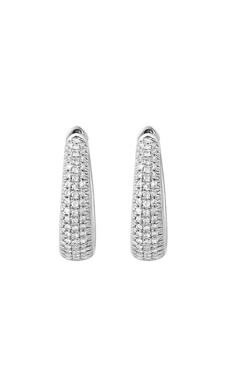 14K White Gold Diamond Halo Hoop Earrings