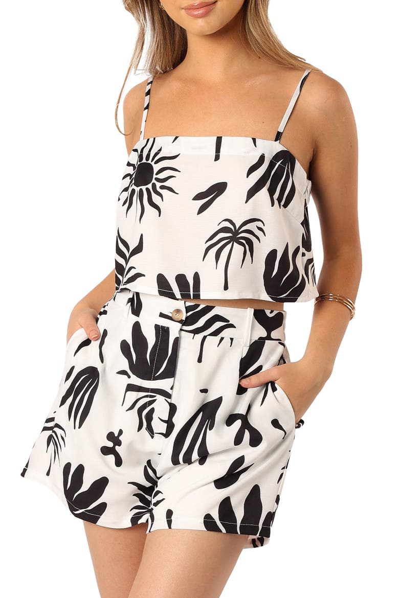 Carey Print Crop Camisole, Main, color, WHITE BLACK