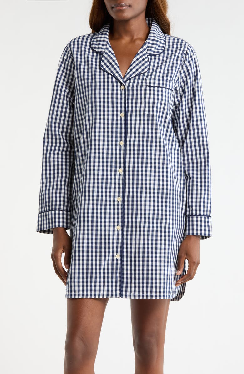 Nordstrom Classic Piped Cotton Nightshirt, Main, color, Navy Laura Gingham