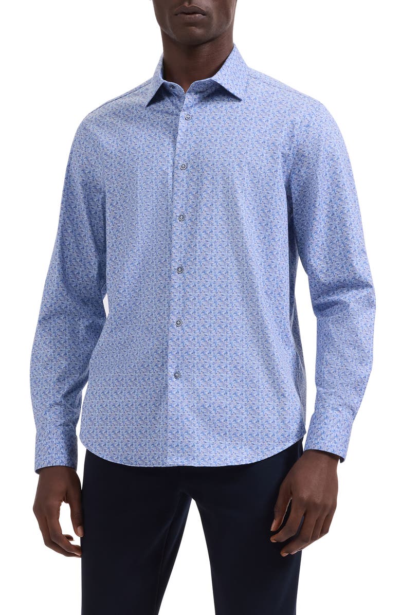 Bugatchi Jimmy OoohCotton<sup>®</sup> Floral Print Button-Up Shirt, Main, color, Air Blue