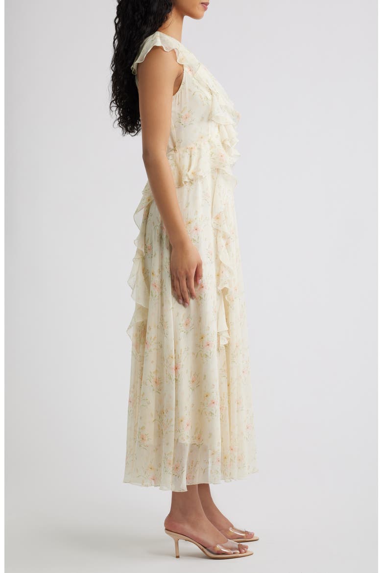 Bea Cascade Ruffle Midi Dress, Alternate, color, IVORY MULTI