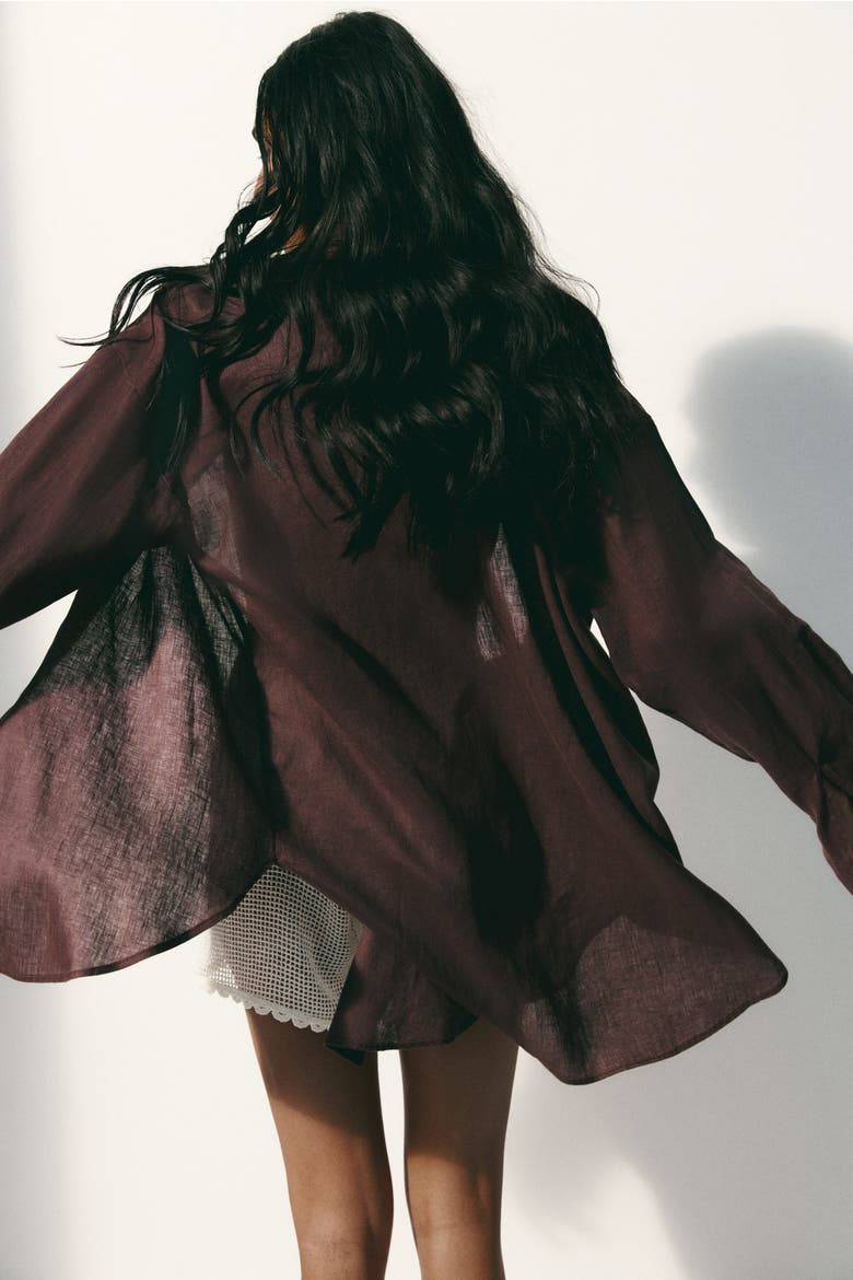 Linen Beach Shirt, Alternate, color, Dark brown