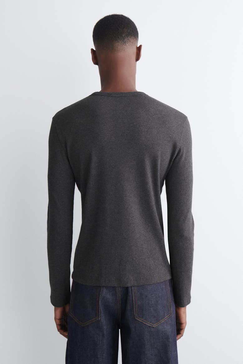 Slim Ribbed Cotton Long-Sleeved T-Shirt, Alternate, color, DARK-GRAY MÉLANGE