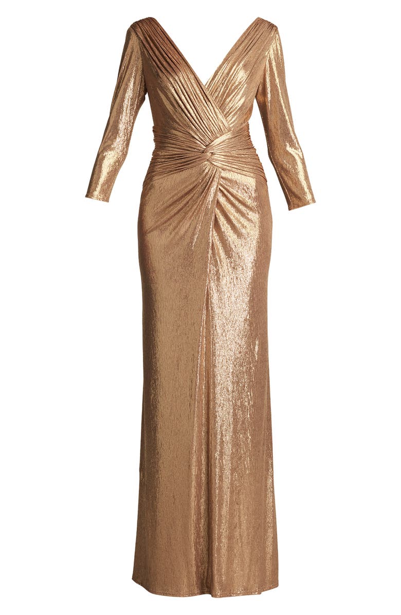 Tadashi Shoji Twist Front Metallic Long Sleeve Gown, Alternate, color, 