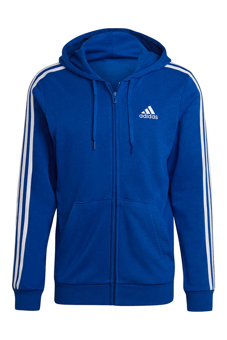 Essentials French Terry 3-Stripes Full Zip Hoodie, Main, color, TEAM ROYAL BLUE/ WHITE