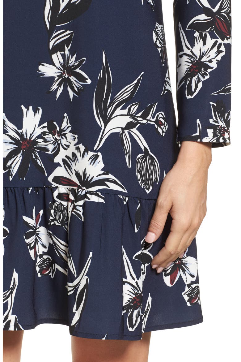 Button Back Ruffle Hem Dress, Alternate, color, NAVY FLORAL