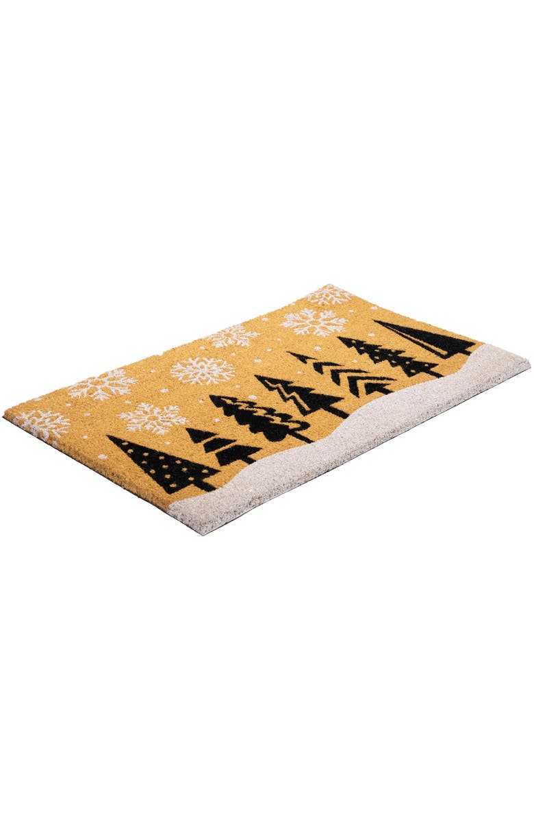 Northlight Trees and Snowflakes Natural Coir Christmas Outdoor Doormat 18" x 30", Alternate, color, Brown