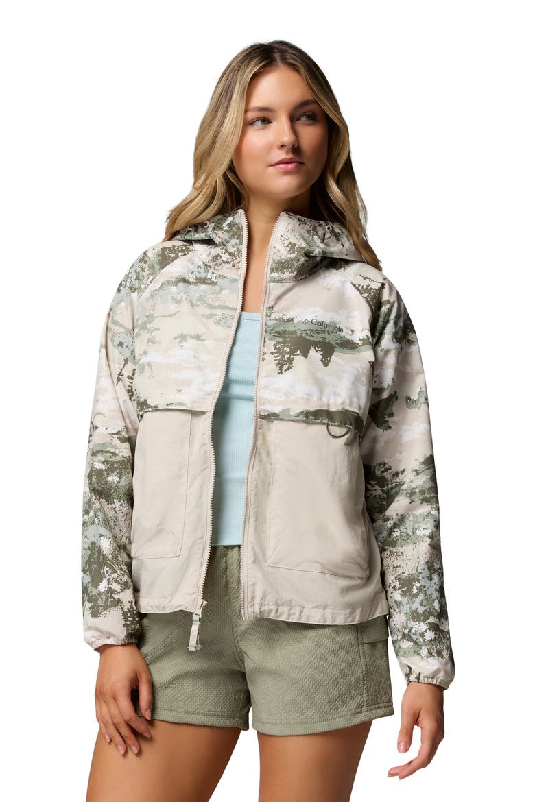 Spire Valley Print Water Repellent Windbreaker, Alternate, color, SAFARI FIELDAZE PRINT/ STONE