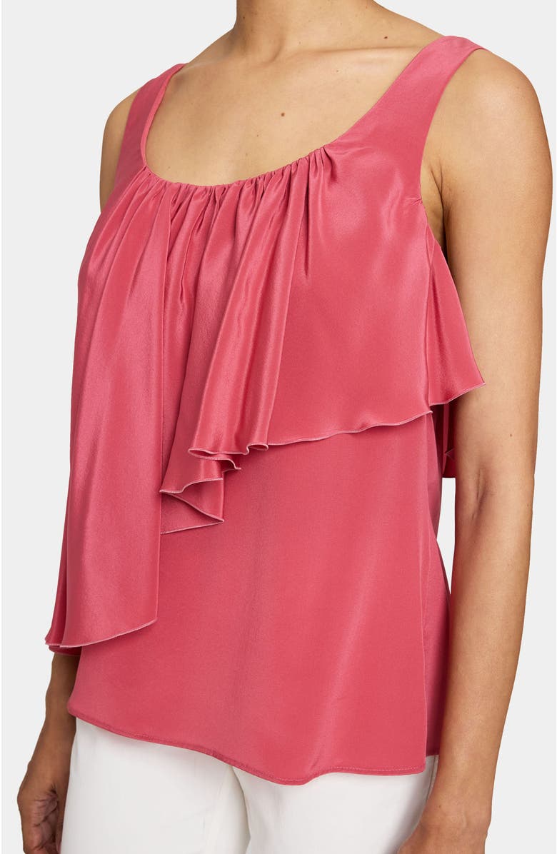 Santorelli Bonnie Sleeveless Silk Top with Asymmetric Ruffle Panel, Alternate, color, Peony