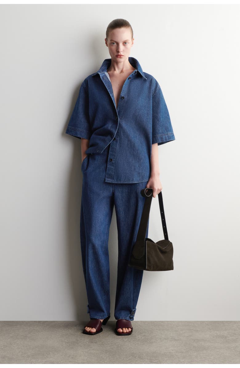 COS Denim Tulip Trousers, Alternate, color, Blue
