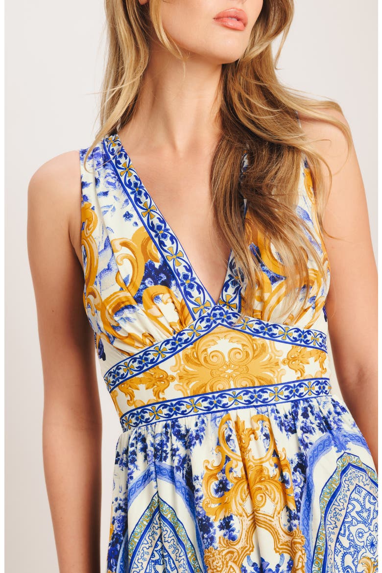 Print Maxi Dress, Alternate, color, OFF WHITE BLUE GOLD