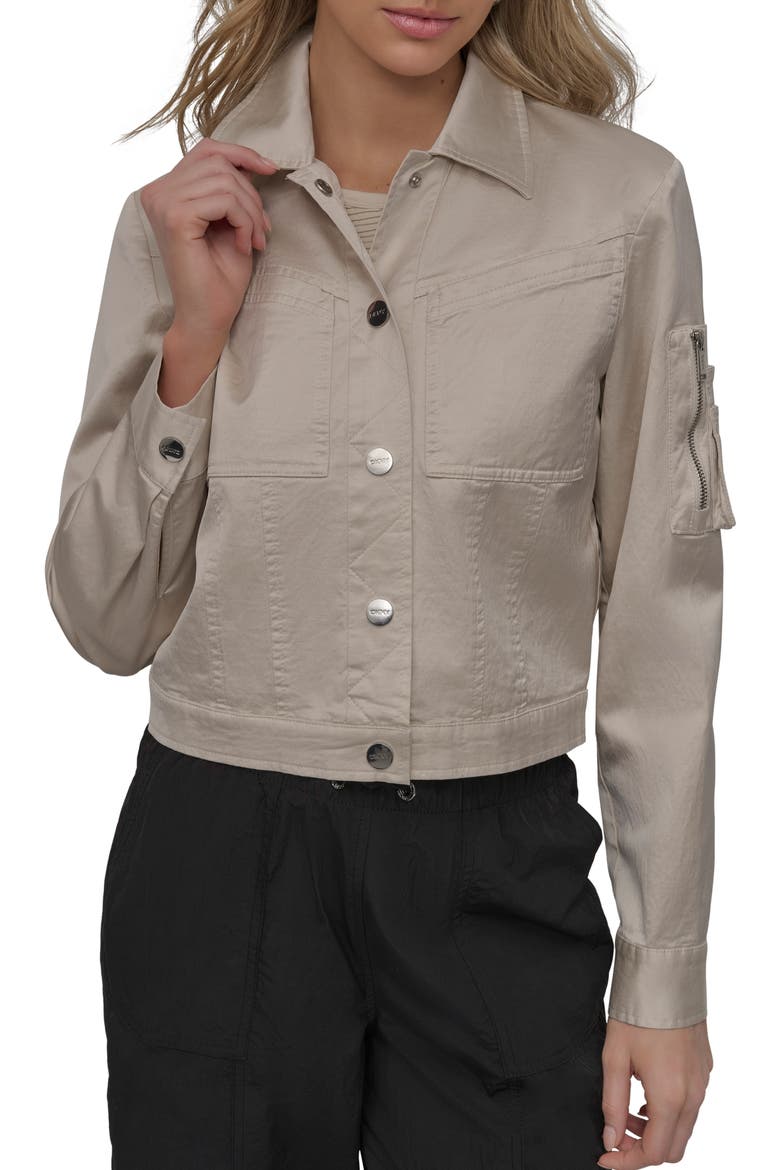 Crop Sateen Jacket, Main, color, LIGHT CITY KHAKI