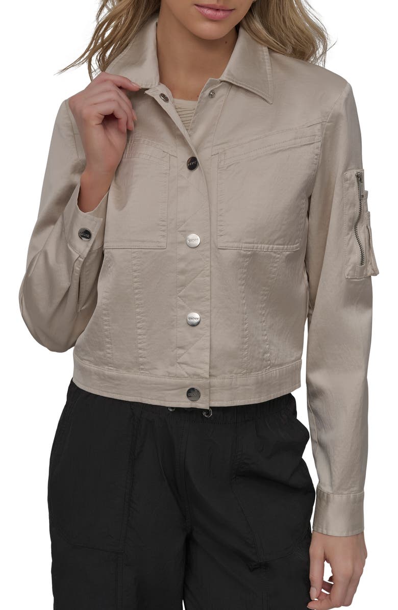 DKNY Crop Sateen Jacket, Main, color, 