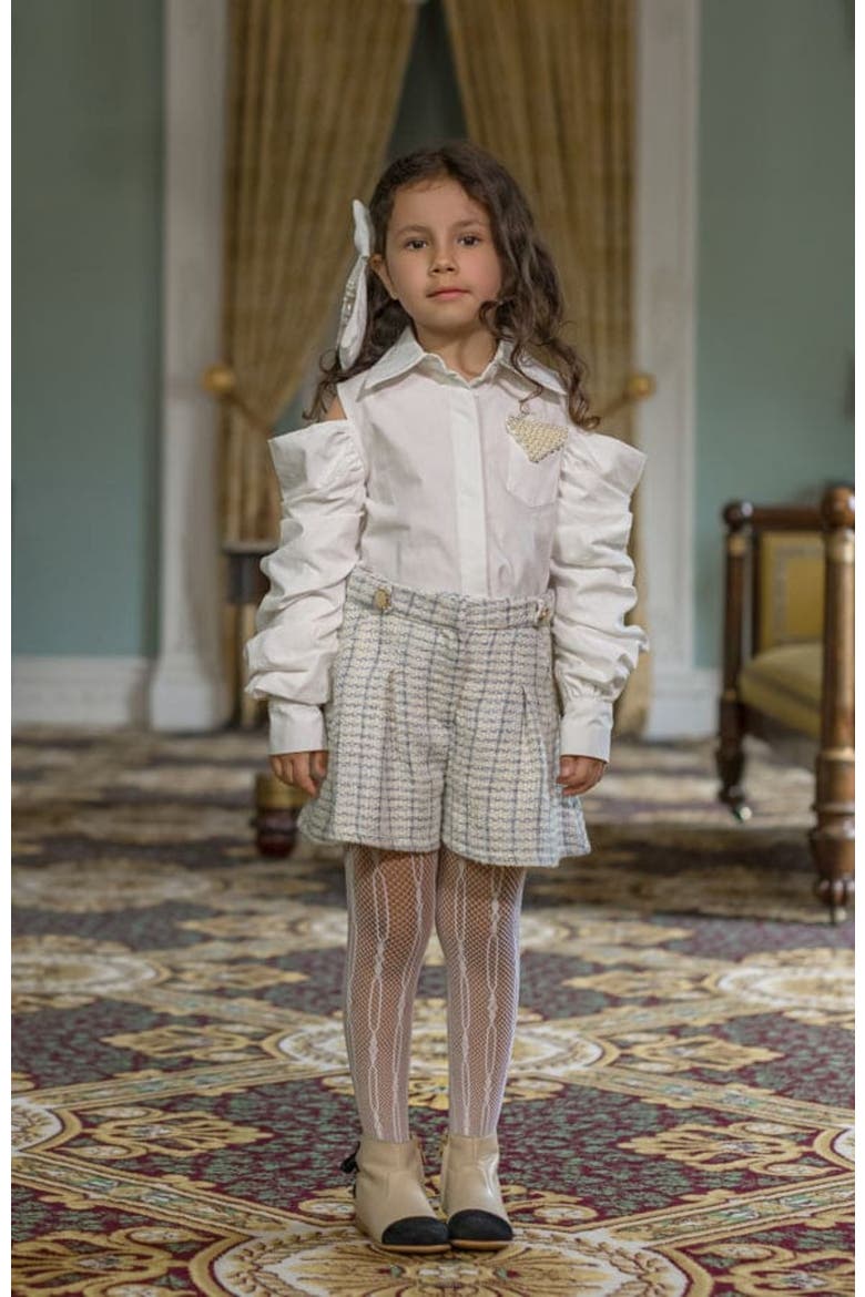 Iris Blouse and Tweed Shorts Set, Alternate, color, White and Blue