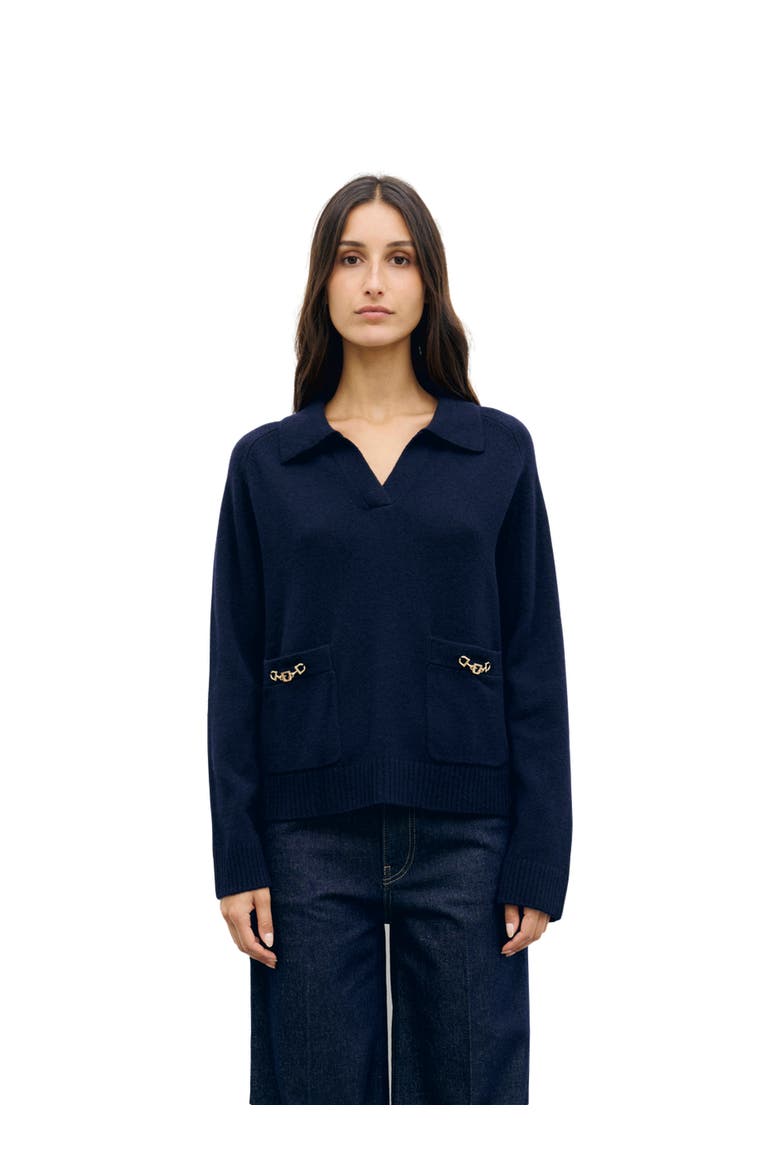 Reni Pocket Chain Detail Merino Pullover, Main, color, Navy Blue