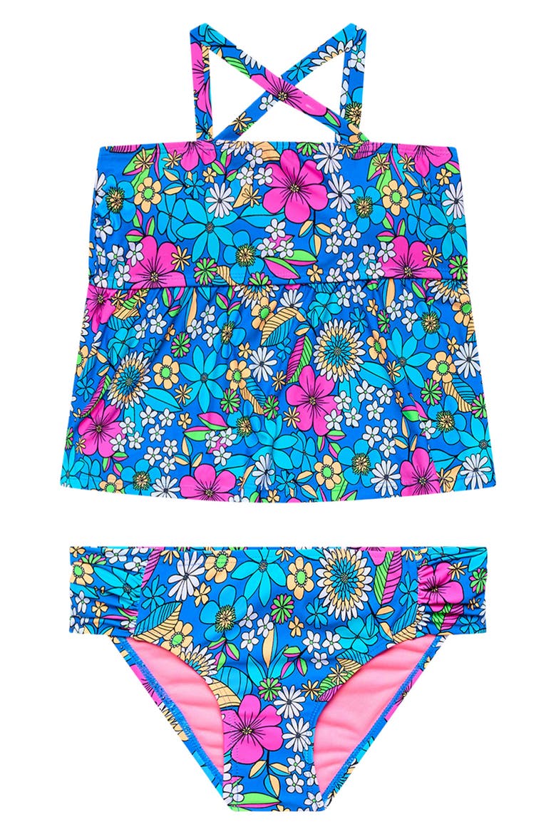 Kids' Tankini Two-Piece Swimsuit, Main, color, BLUE MULTI