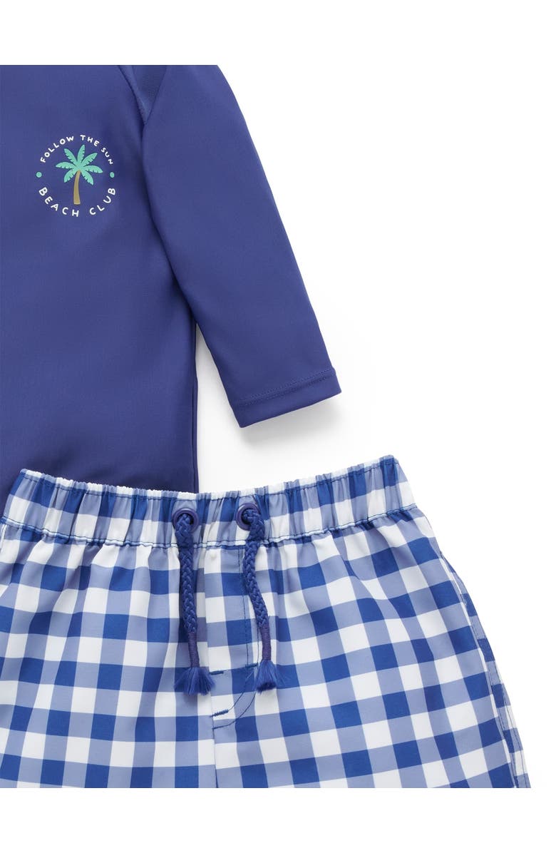 Purebaby Board Short & Rashie Swim Set, Alternate, color, Marine Gingham