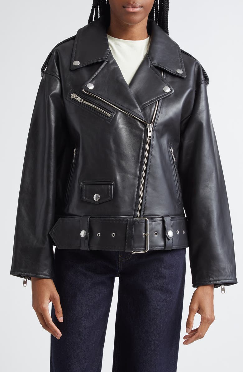 Stand Studio Isobelle Oversize Leather Moto Jacket, Main, color,