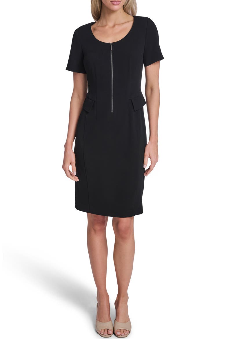 ck black dress Calvin Klein Sheath with Tie Neck 12 at Amazon Women's Clothing store Long flutter sleeves CALVIN KLEIN Black Women's Short
