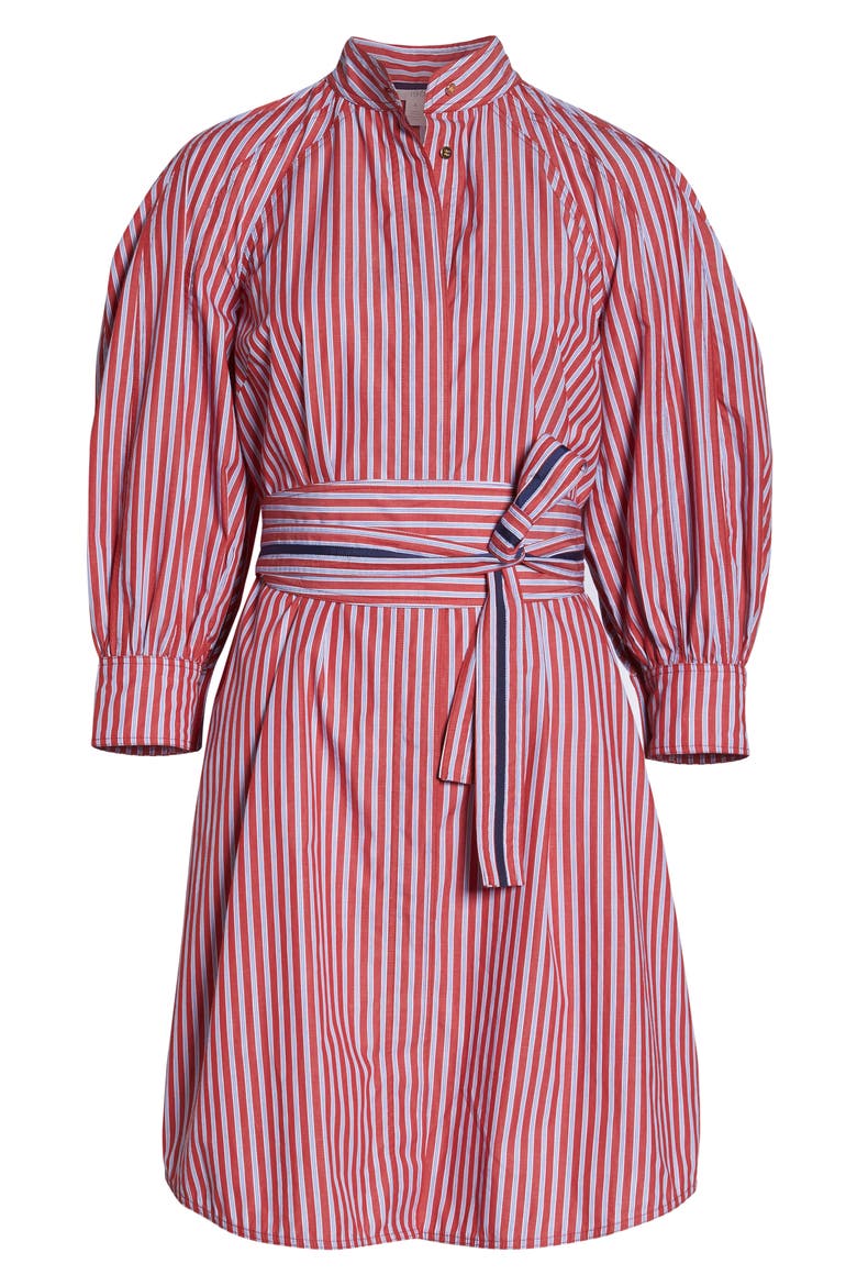 Stripe Tie Waist Shirtdress, Alternate, color, RED- WHITE STRIPE