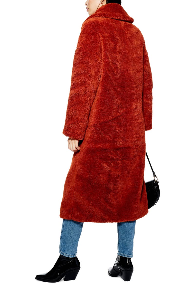 Luxe Faux Fur Coat, Alternate, color, RUST