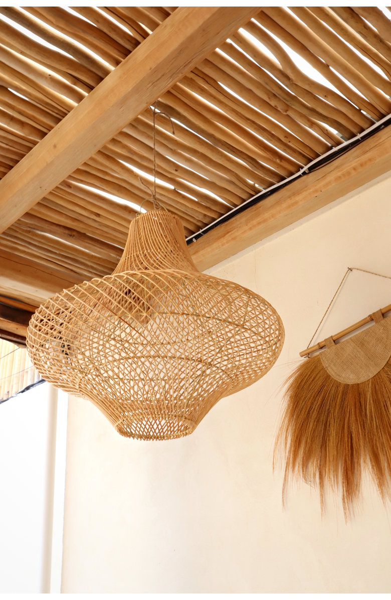 PINK HALEY Freya Bell Shape Rattan Pendant Light Fitting, Alternate, color, Brown