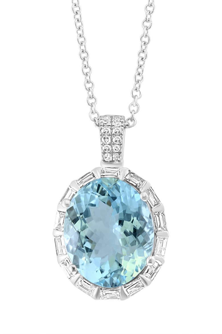 14K White Gold Diamond,Aquamarine Pendant, Alternate, color, 14K Gold